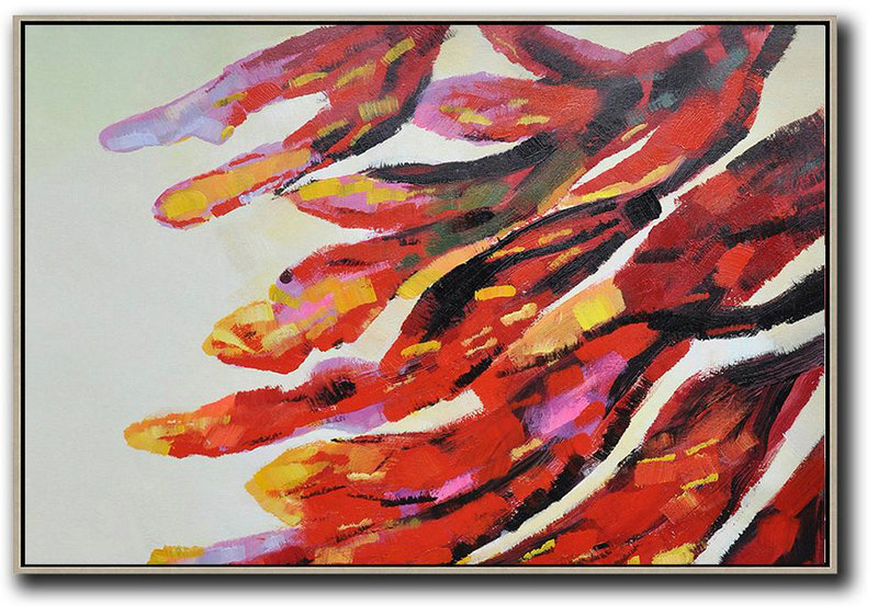 Oversized Canvas Art On Canvas,Oversized Horizontal Contemporary Art,Hand Painted Aclylic Painting On Canvas,Red,Yellow,Purple,White.etc